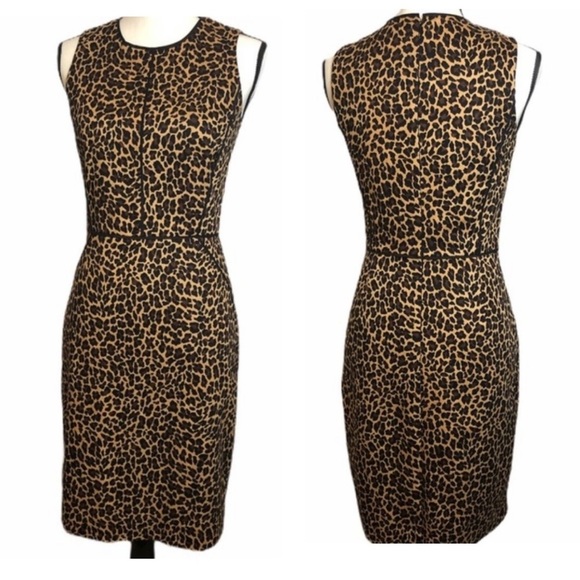 J. Crew Leopard Print Piped Slimming Knee Length Sleeveless Sheath Dress 4 - Picture 2 of 14